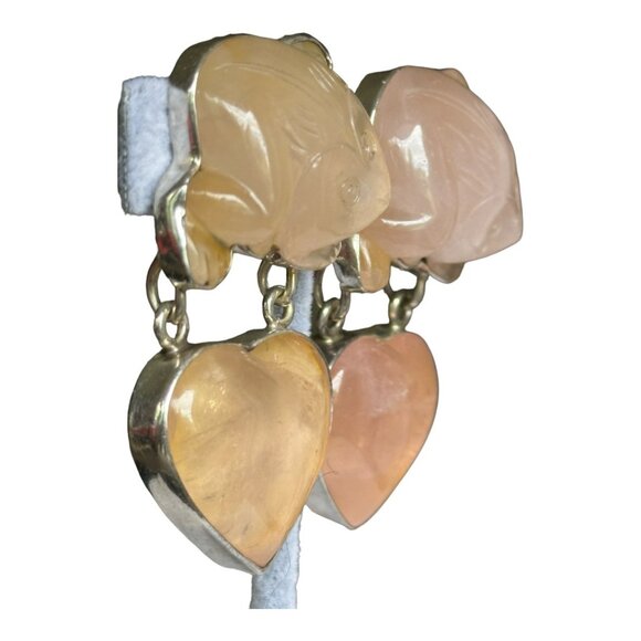 Rebecca Collins Rare Carved Quartz Pinky Peach  Sterling Silver Ea… - Picture 3 of 5